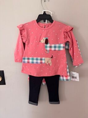 Little Me Pink Polka Dot Top and Navy Leggings Matching Set